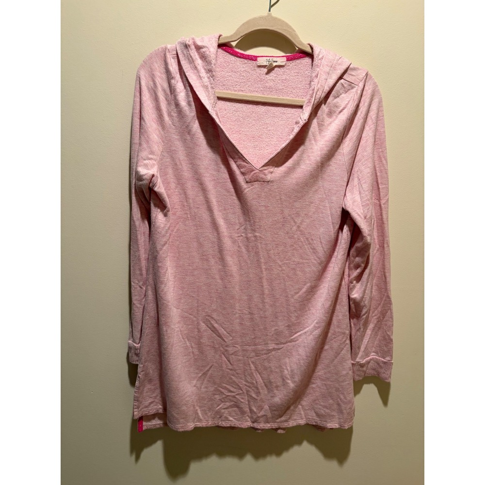 Peyton Primrose Womens Pink Heathered Hooded Tunic Top V-Neck Size Large